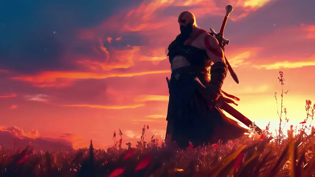 Кратос с сыном на фоне заката