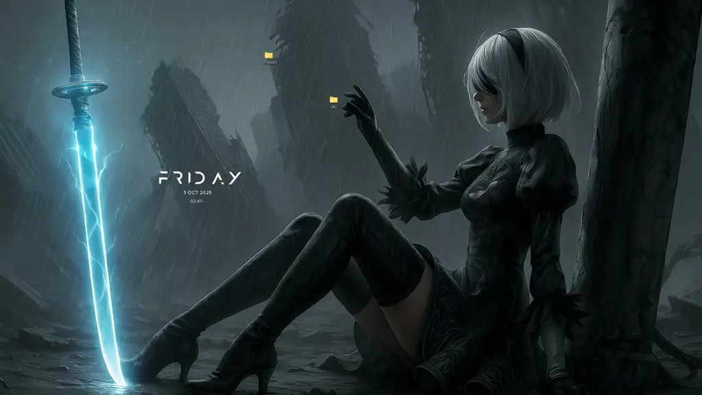 Живые обои 2B Под дождём (Ниер Автомата) скачать на VSThemes.org