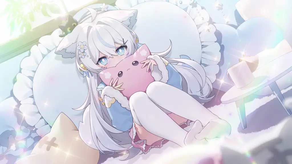 Live wallpaper Neko girl with pillow download on VSThemes.org