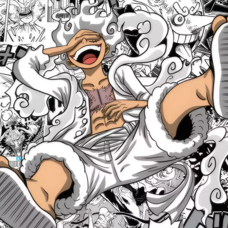 Live wallpaper Luffy gear 5 (manga panels) download on VSThemes.org