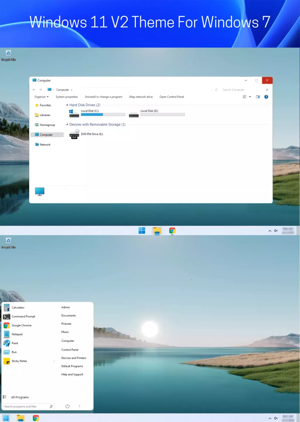 Тема Светлый стиль Windows 11, вторая версия для Windows 7
