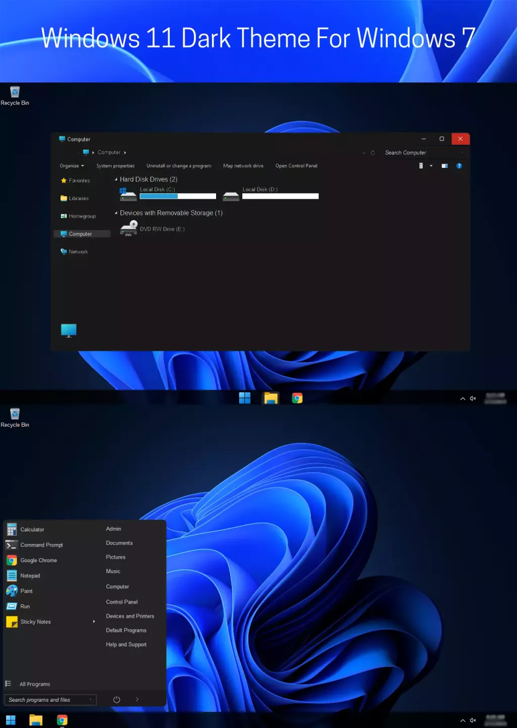 Тема Темный стиль Windows 11 для Windows 7