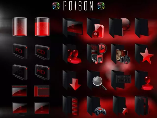 Иконки 7tsp «Poison, черно-красный неон»
