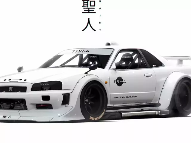 Live wallpaper Sakura, black Nissan Skyline download on VSThemes.org